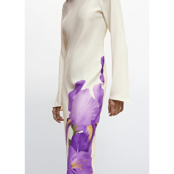 MANGO Floral Print Maxi Dress NWT | White & Purple Long Dress - Picture 14 of 16